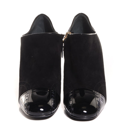 Louis Vuitton Patent Suede Cap Toe Mia Low Boots 39 Black 2 of 7