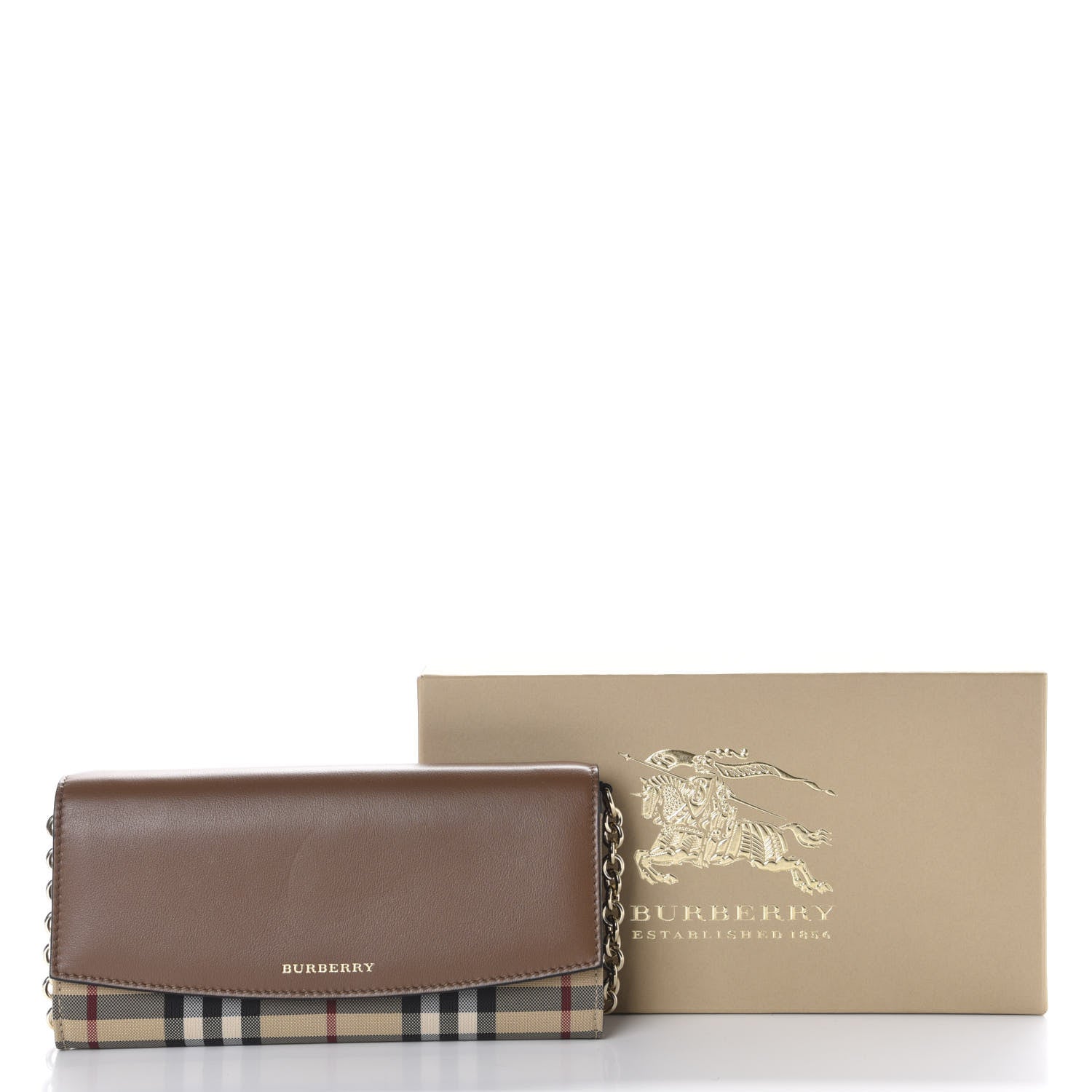Burberry Calfskin Horseferry Check Henley Wallet On Chain Tan 10 of 10