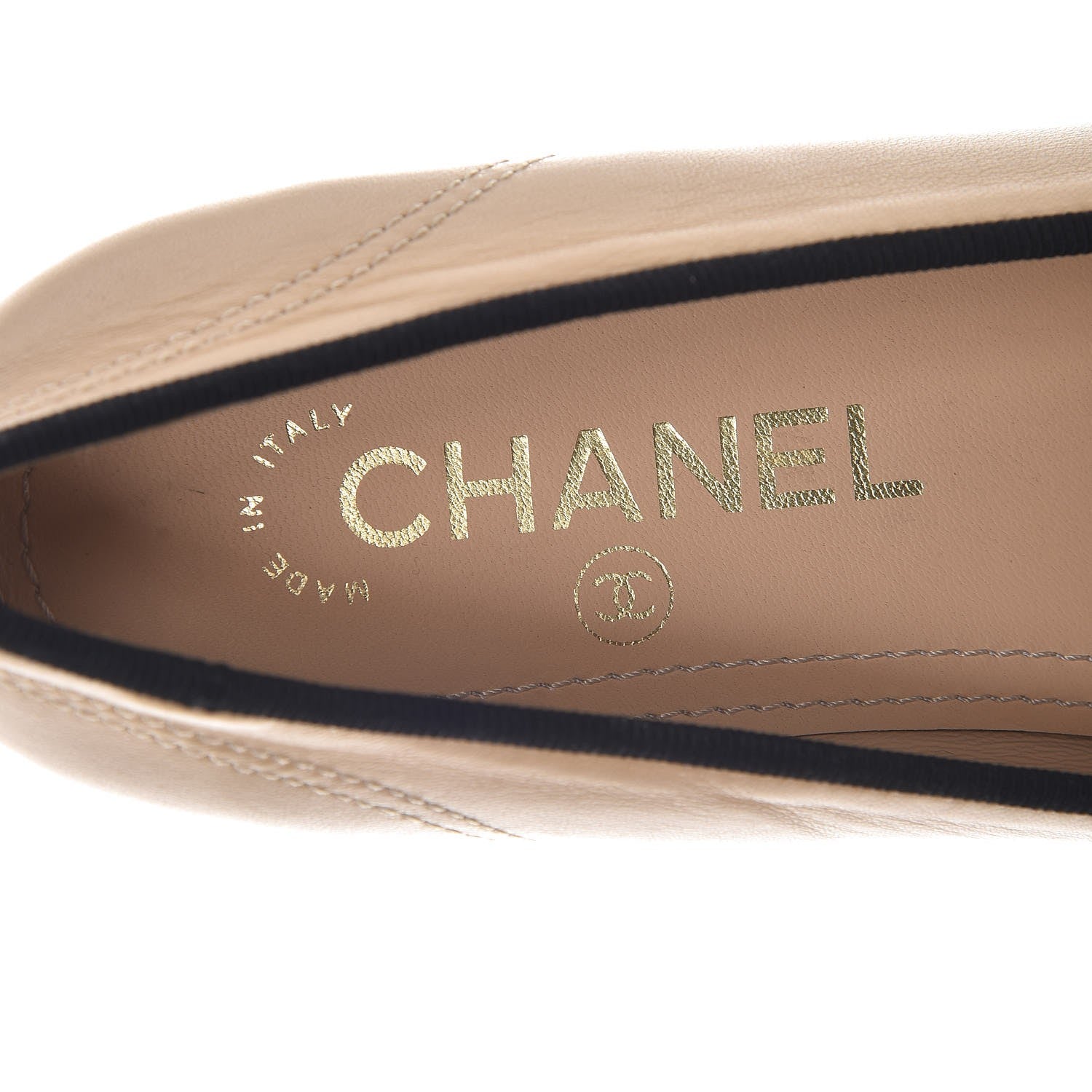 Chanel Lambskin Pearl Cap Toe Ballerina Flats 37.5 Beige Black 7 of 8
