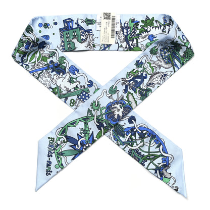 Hermes Silk La Folle Parade Twilly Bleu Ciel Vert Cobalt 1 of 4