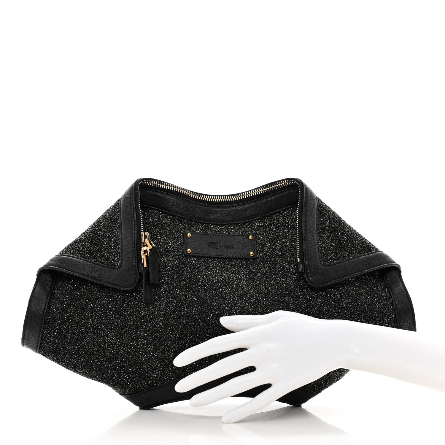 Alexander McQueen Glitter Canvas De Manta Clutch Black Gold 2 of 9