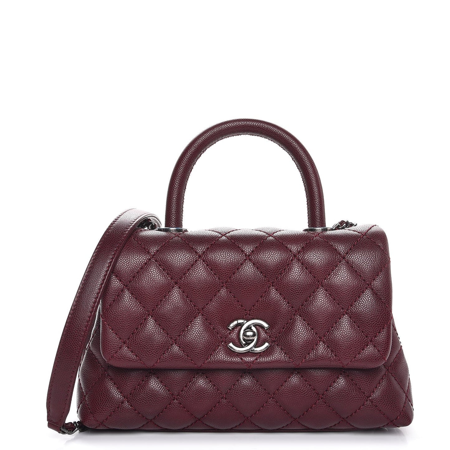 Caviar Quilted Mini Coco Handle Flap Burgundy