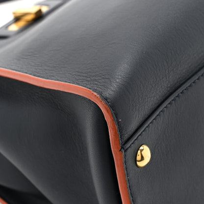 Fendi Vitello Seta Burro Medium Peekaboo Iconic Satchel Blue Notte Plaster 15 of 16