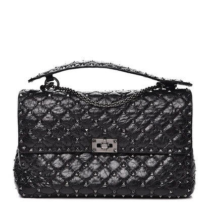 Valentino Garavani Craquele Nappa Large Rockstud Spike Shoulder Bag Black 1 of 10