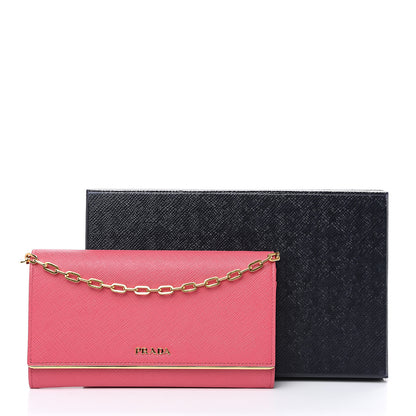 Prada Saffiano Metal Bar Chain Wallet Peonia 10 of 10
