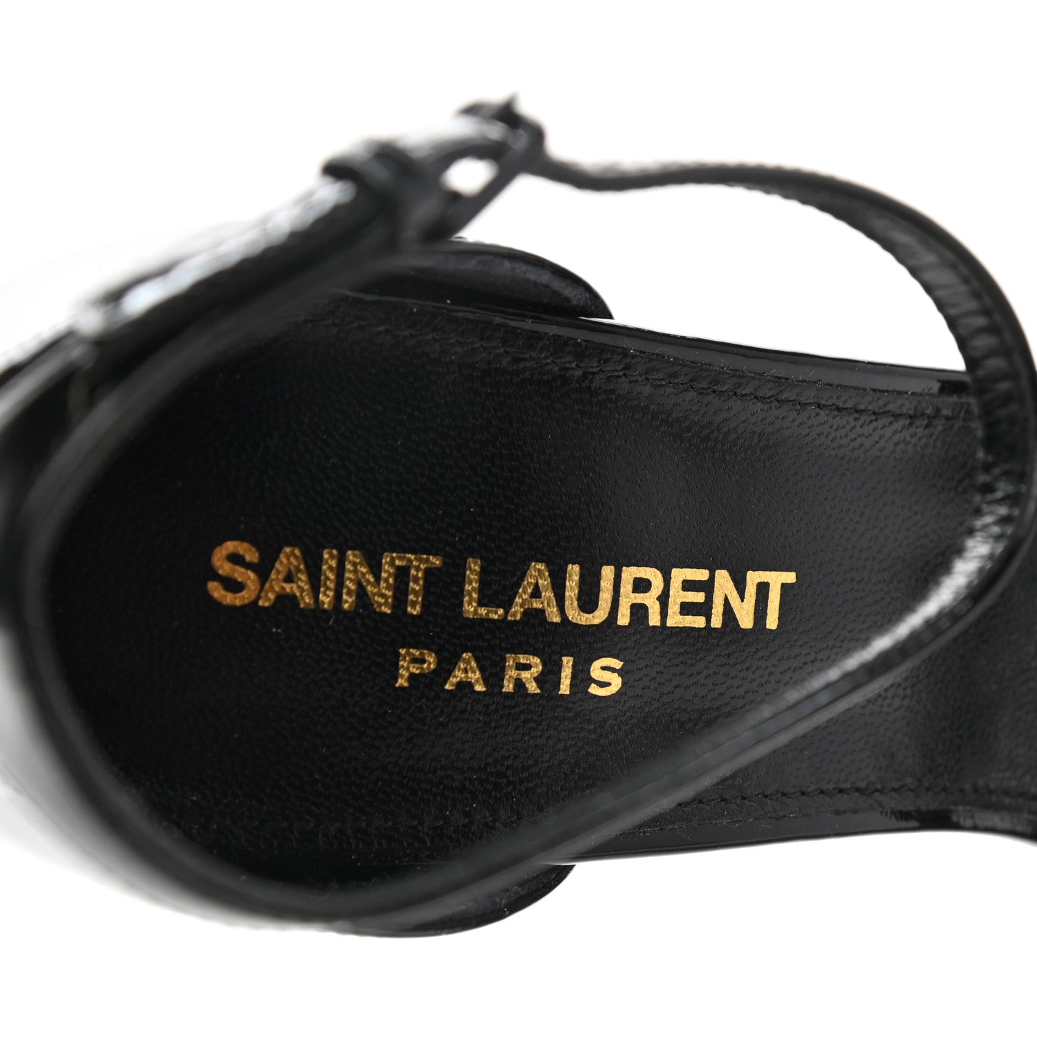 Saint Laurent Patent Calfskin Crystal Amber Bow 85 Ankle Strap Sandals 38.5 Black 5 of 7