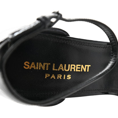 Saint Laurent Patent Calfskin Crystal Amber Bow 85 Ankle Strap Sandals 38.5 Black 5 of 7