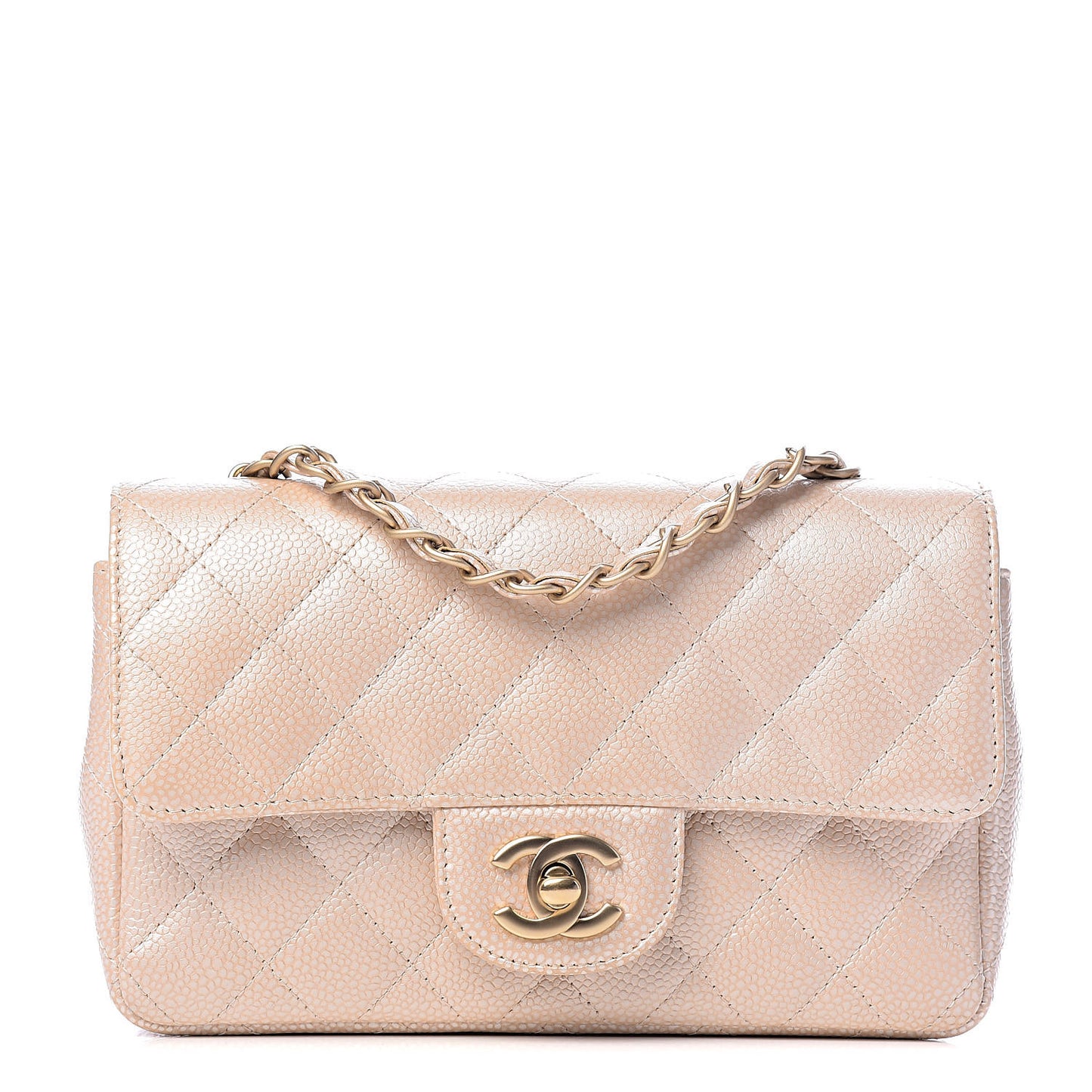 Pearly Caviar Quilted Mini Rectangular Flap Beige