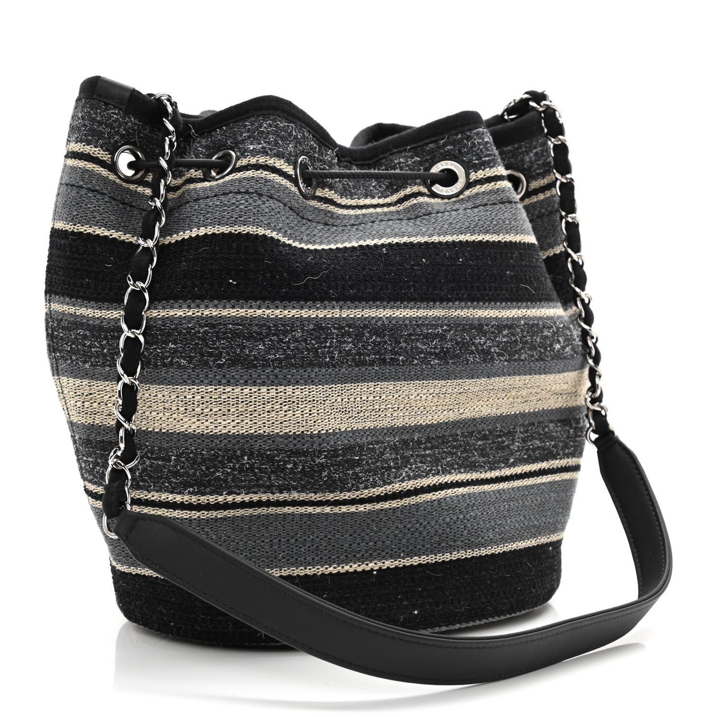 Striped Canvas Deauville Drawstring Bag Grey Black