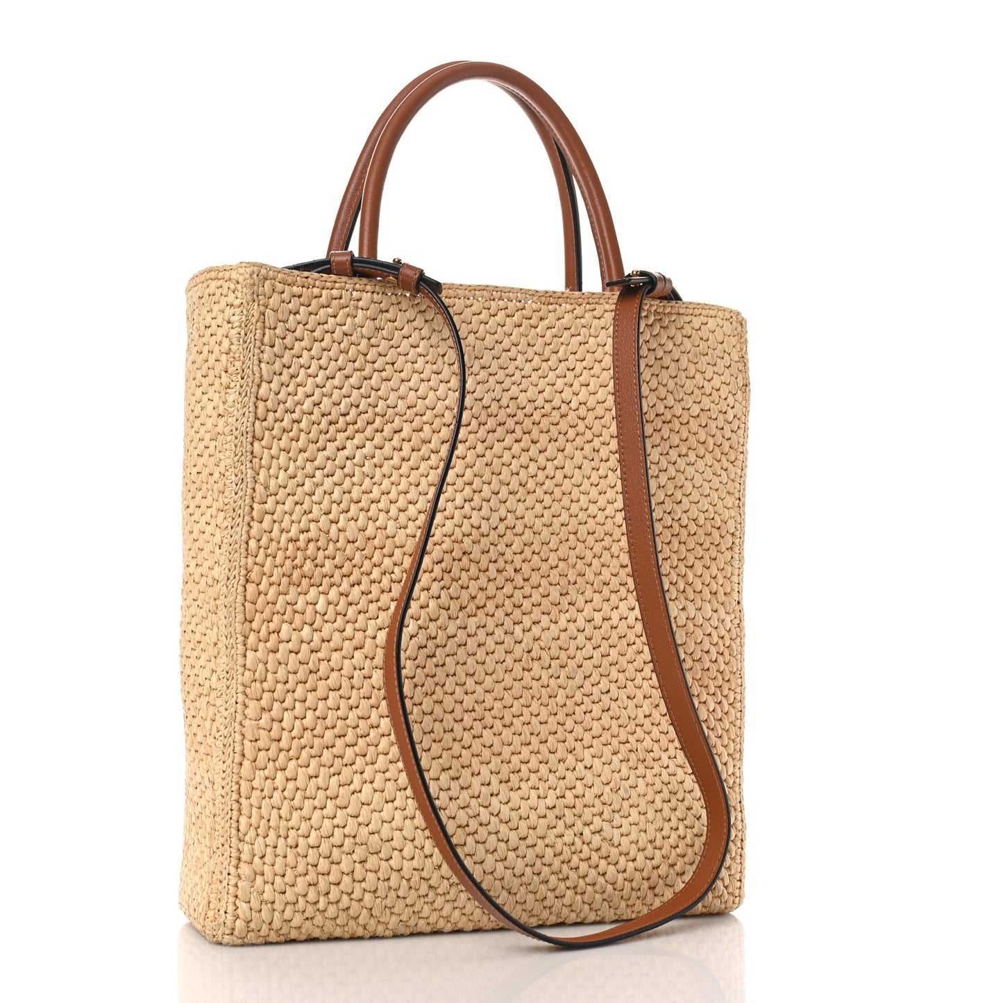 Raffia Calfskin Standard A4 Tote Bag Natural Black