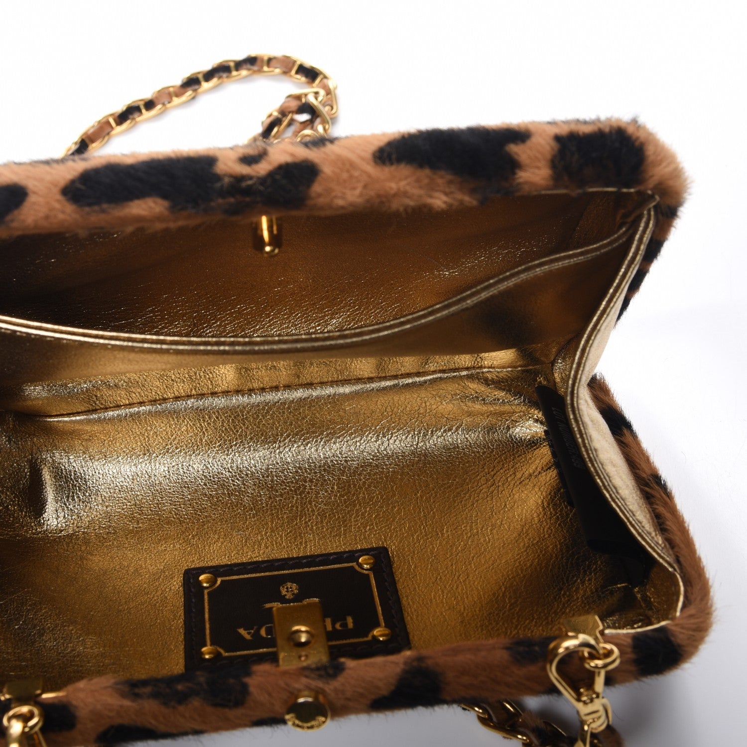 Prada Calf Hair Leopard Print Chain Clutch Miele 7 of 9