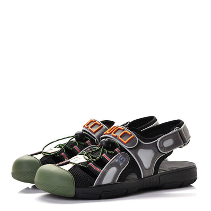 Gucci Mesh Fabric Mens Tinsel Sport Sandals 10 Black Silver Green 3 of 8
