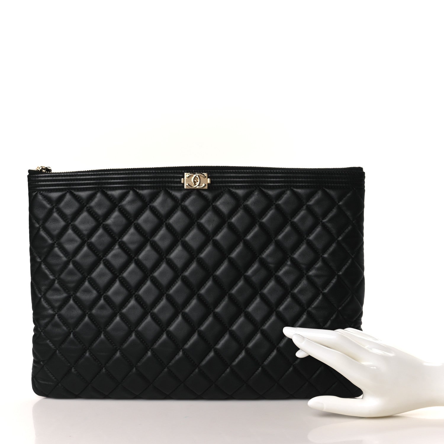 Chanel Lambskin Quilted Large Boy Cosmetic Case Black 2 of 9