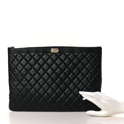 Chanel Lambskin Quilted Large Boy Cosmetic Case Black 2 of 9