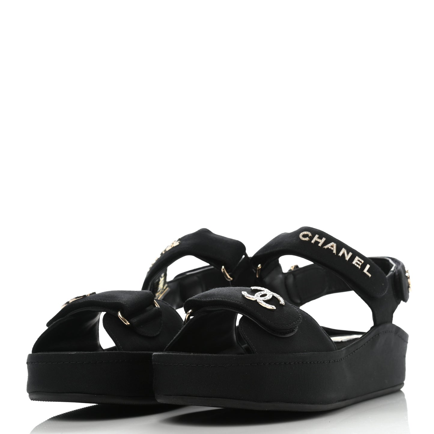 Grosgrain Crystal Logo Platform Sandals 37 Black