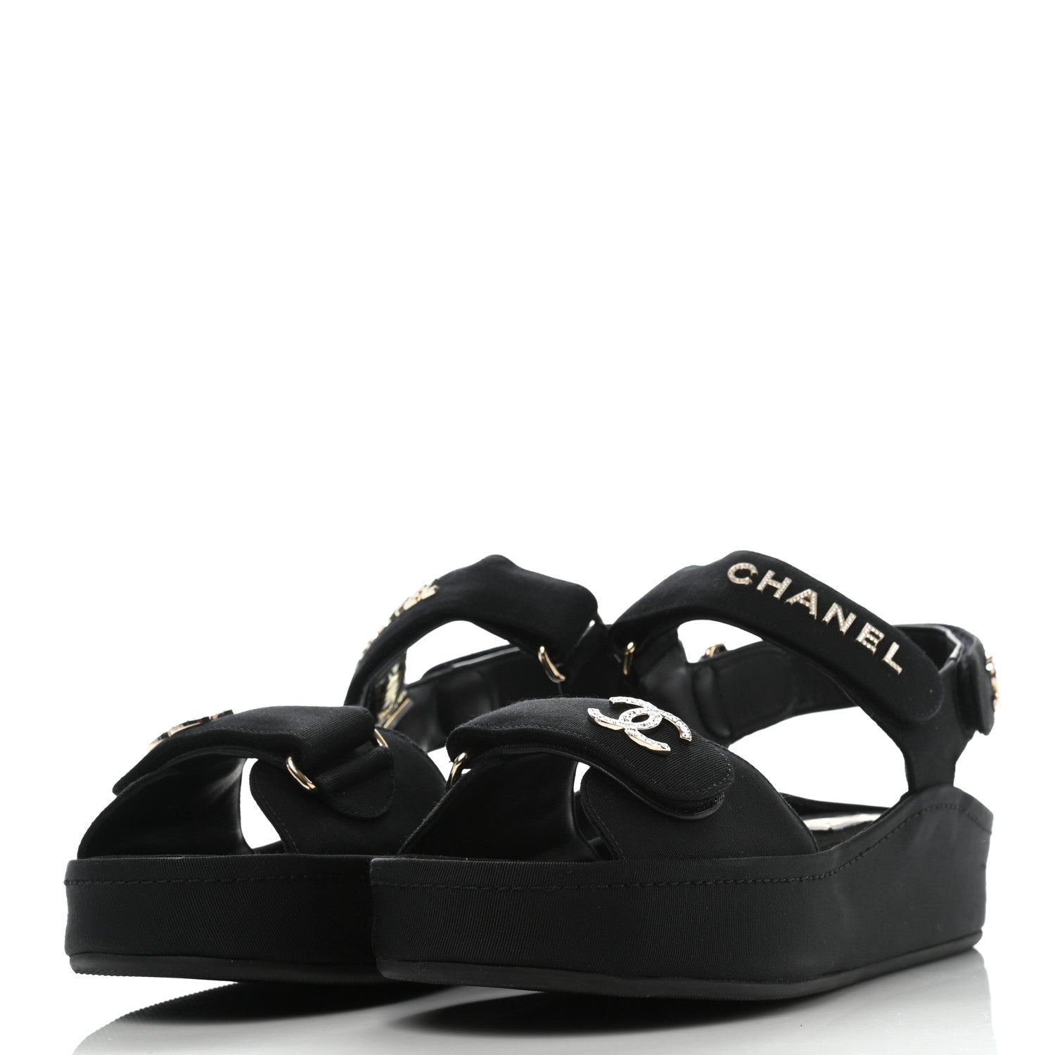 Chanel Grosgrain Crystal Logo Platform Sandals 37 Black 3 of 8