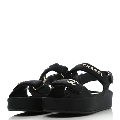 Chanel Grosgrain Crystal Logo Platform Sandals 37 Black 3 of 8