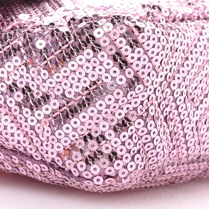 Fendi Ricamo Sequin Paillettes Vitello Grace FF Mini Baguette Rosa 9 of 10