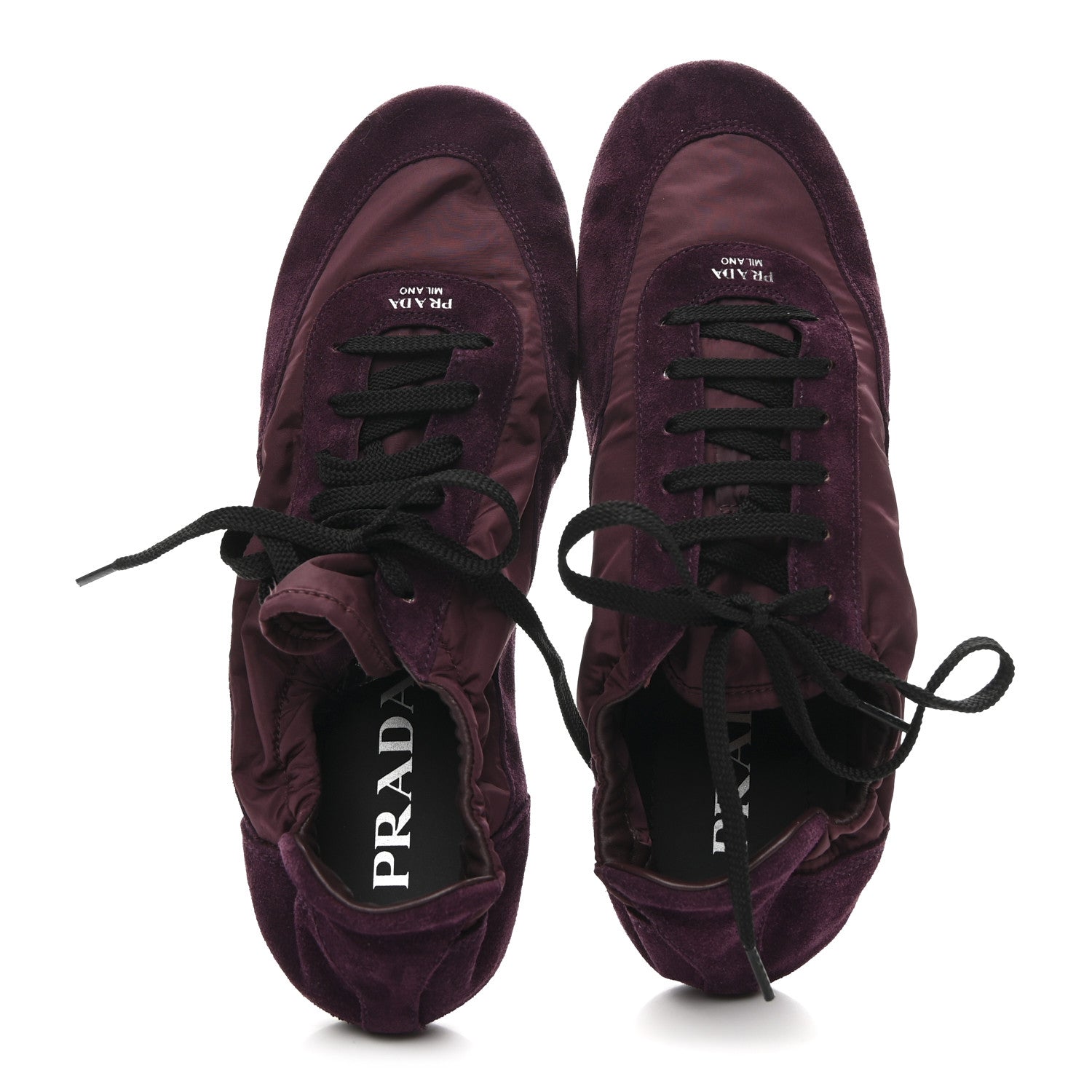 PRADA ダークワイン フラットシューズ23cm Prada Re-Nylon Suede Collapse Sneakers 39.5 Bordeaux 1815076