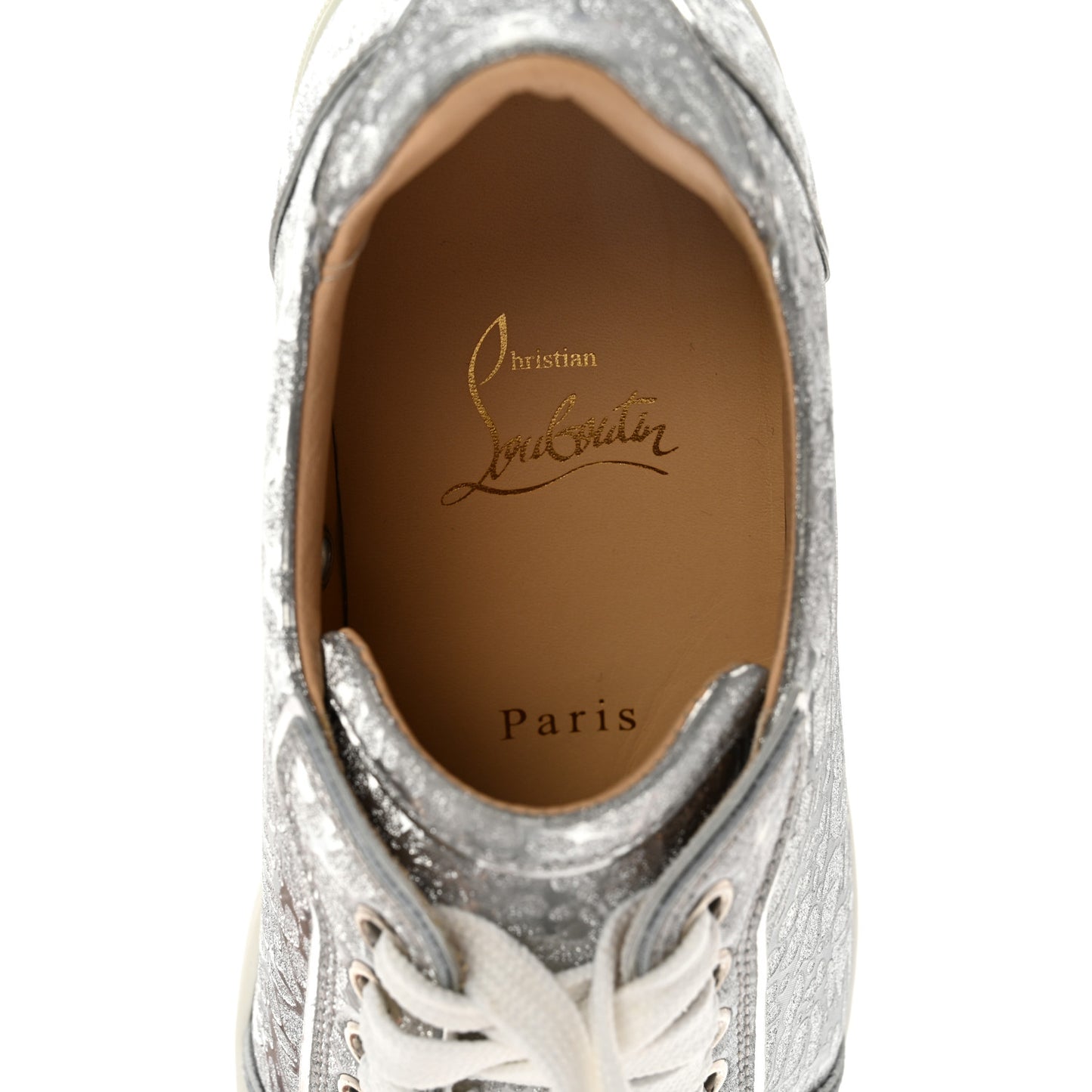 Glitter Metallic Calfskin Spikes Vieira 2 Flat Sneakers 37.5 Silver