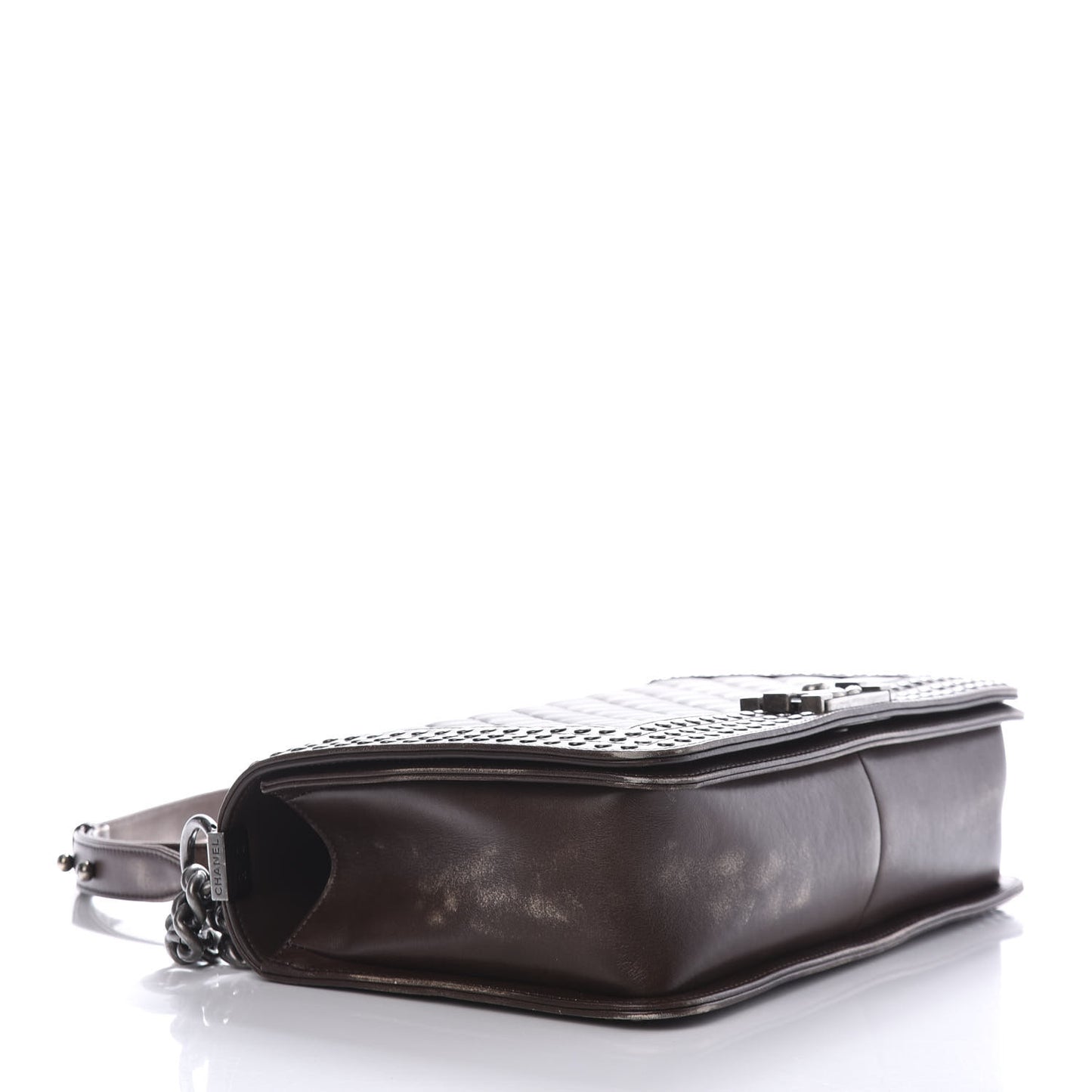 Faded Calfskin Quilted Large Studded Boy Flap Brown Beige