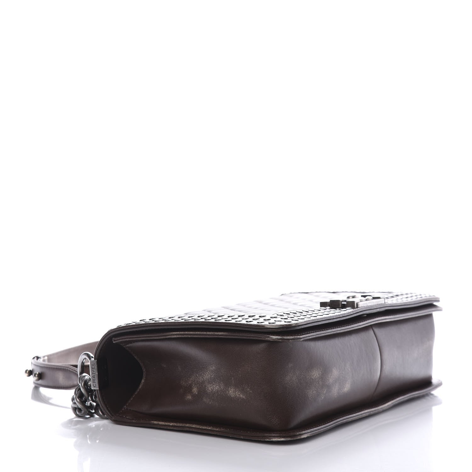 Chanel Faded Calfskin Quilted Large Studded Boy Flap Brown Beige 4 of 11