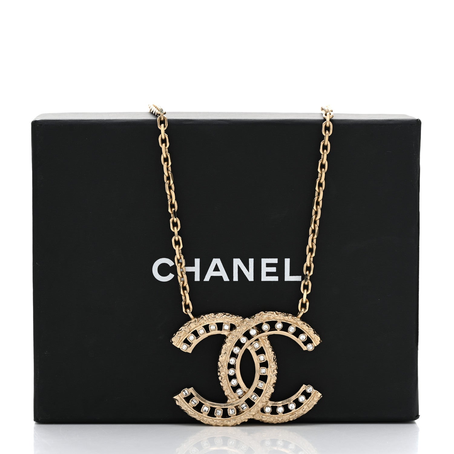 Chanel Crystal Textured CC Necklace Gold 5 of 5