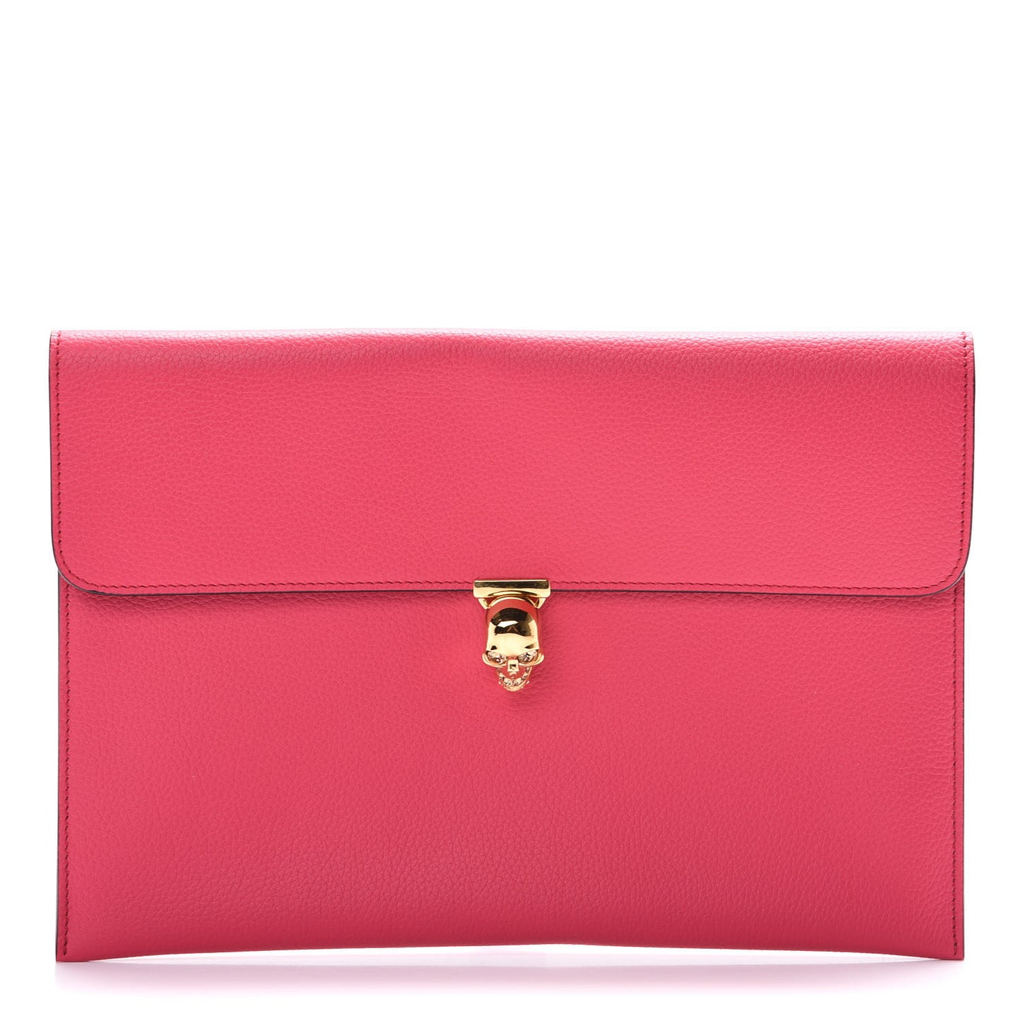 Calfskin Skull Envelope Clutch Fuchsia