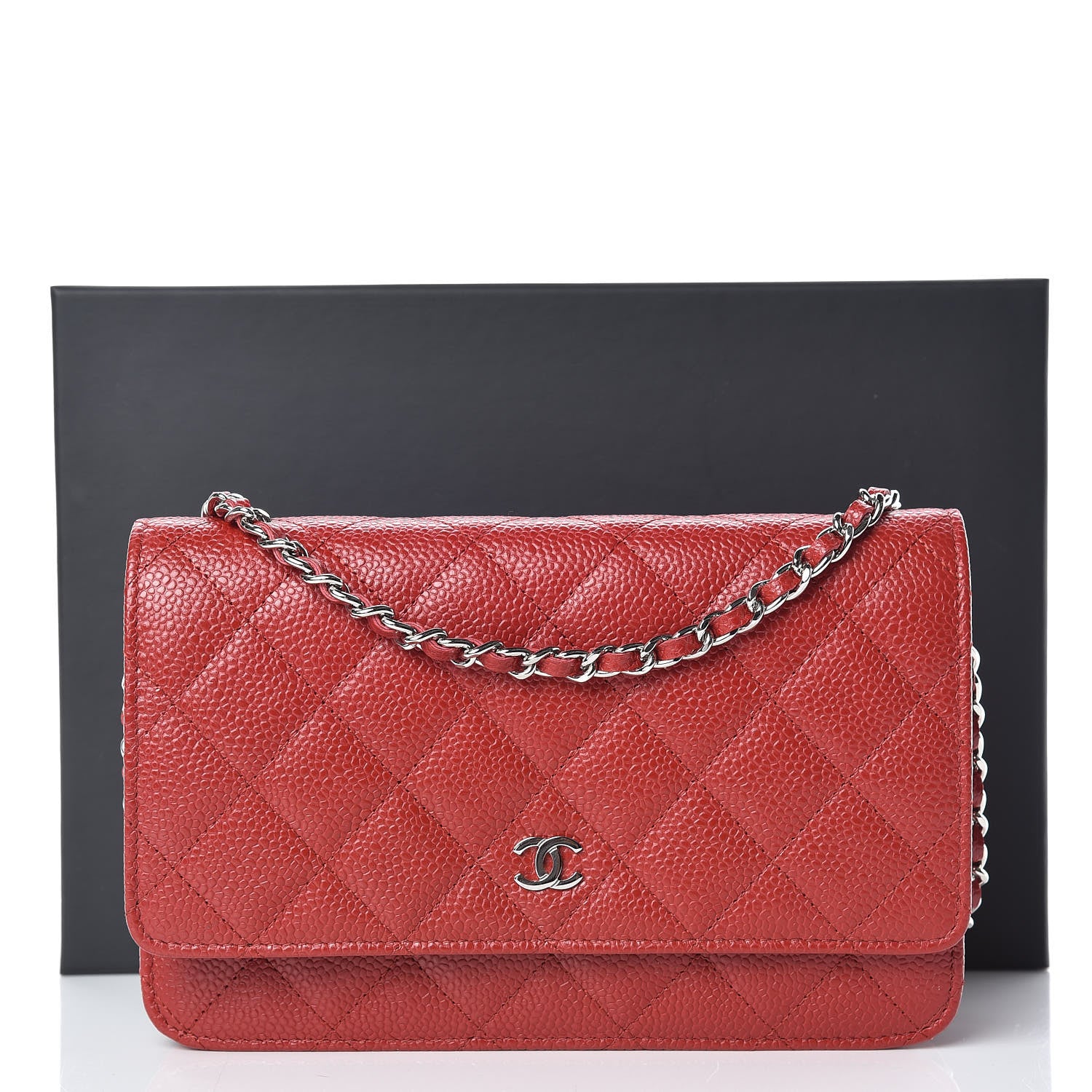 Chanel Caviar Quilted Wallet on Chain WOC Red 11 of 11