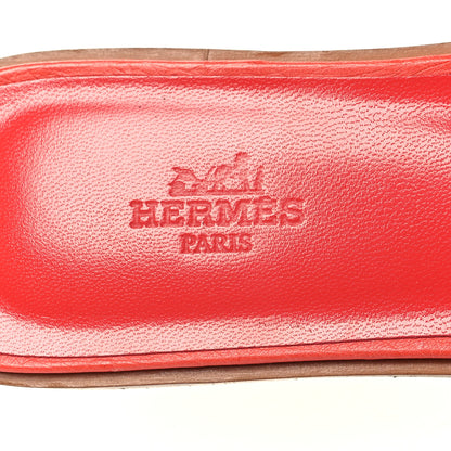 Hermes Ostrich Oran Sandals 37.5 Rouge Corail 8 of 10