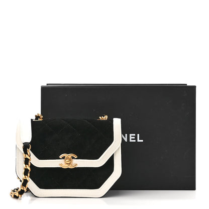 Chanel Velvet Quilted Mini Place Vendome Flap Black White 10 of 10