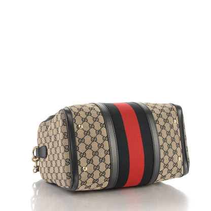 Gucci Monogram Selleria Calfskin Vintage Web Medium Boston Beige Blue 4 of 10