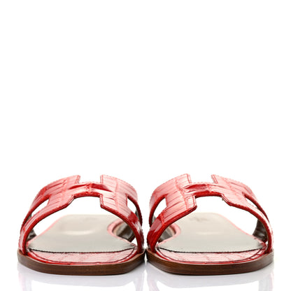 Hermes Shiny Alligator Oran Sandals 38 Geranium 2 of 7