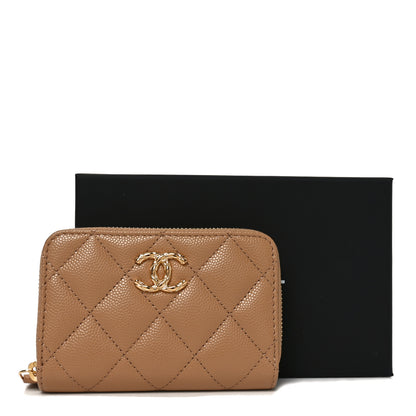 Chanel Caviar Quilted Zip Around Coin Purse Beige 8 of 8