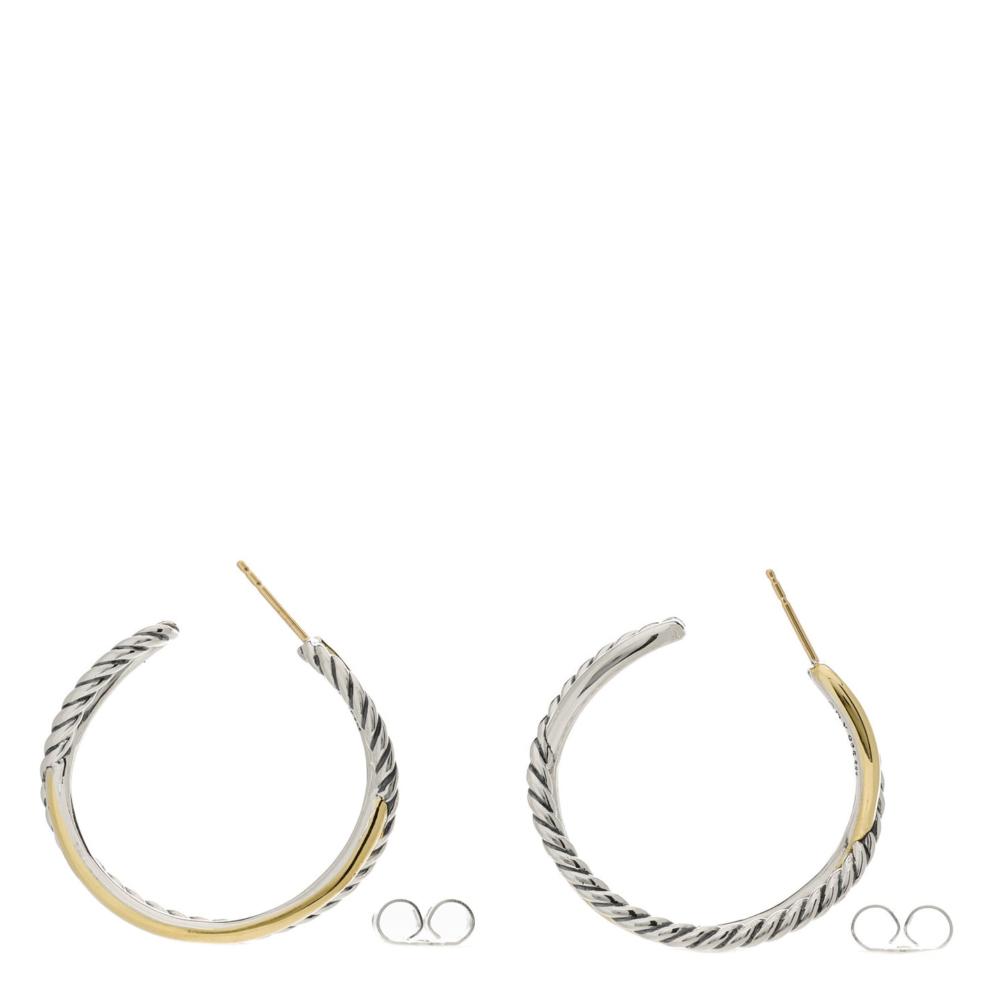 Sterling Silver 14K Yellow Gold Crossover Cable Hoop Earrings