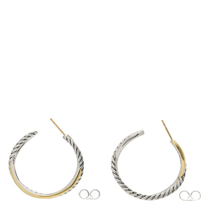 David Yurman Sterling Silver 14K Yellow Gold Crossover Cable Hoop Earrings 3 of 4