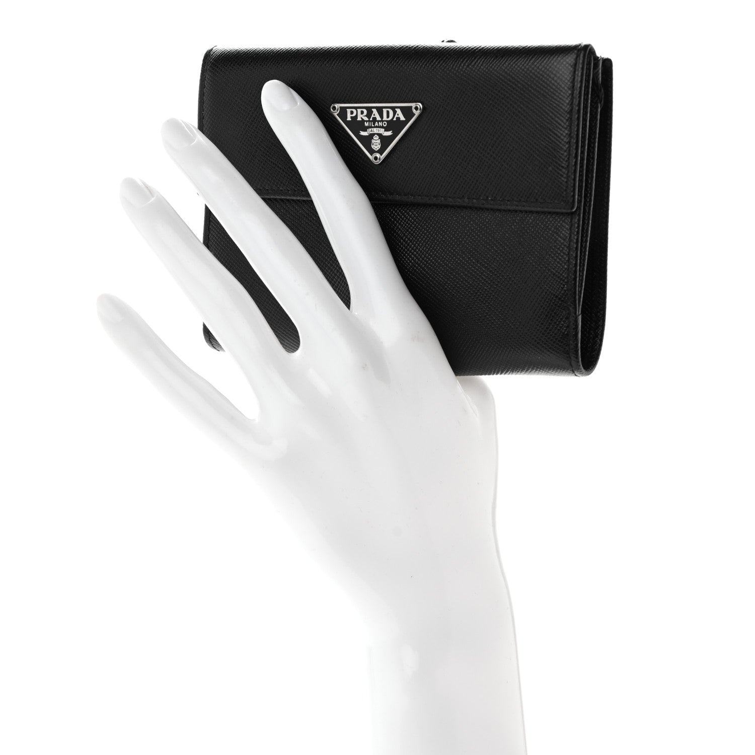 Prada Saffiano Metal Compact Wallet Black 2 of 7