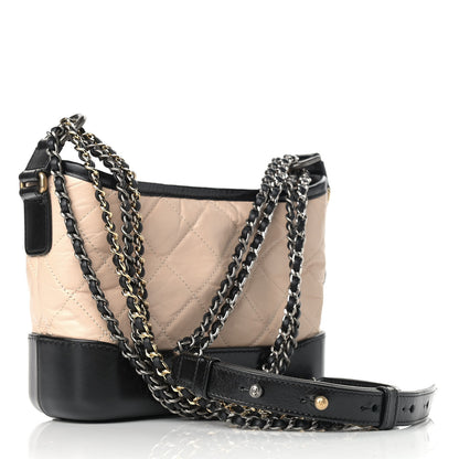 Chanel Aged Calfskin Quilted Small Gabrielle Hobo Beige Black 3 of 10