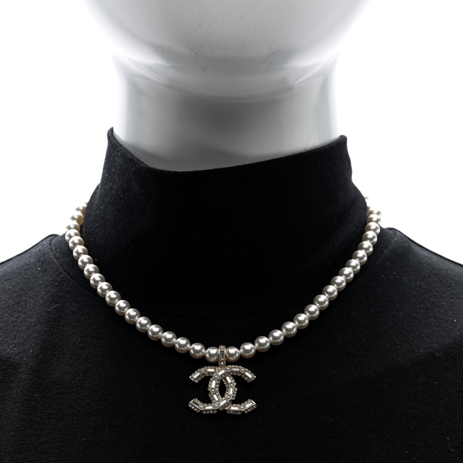 Chanel Pearl Crystal Baguette CC Short Necklace Gold 2 of 5