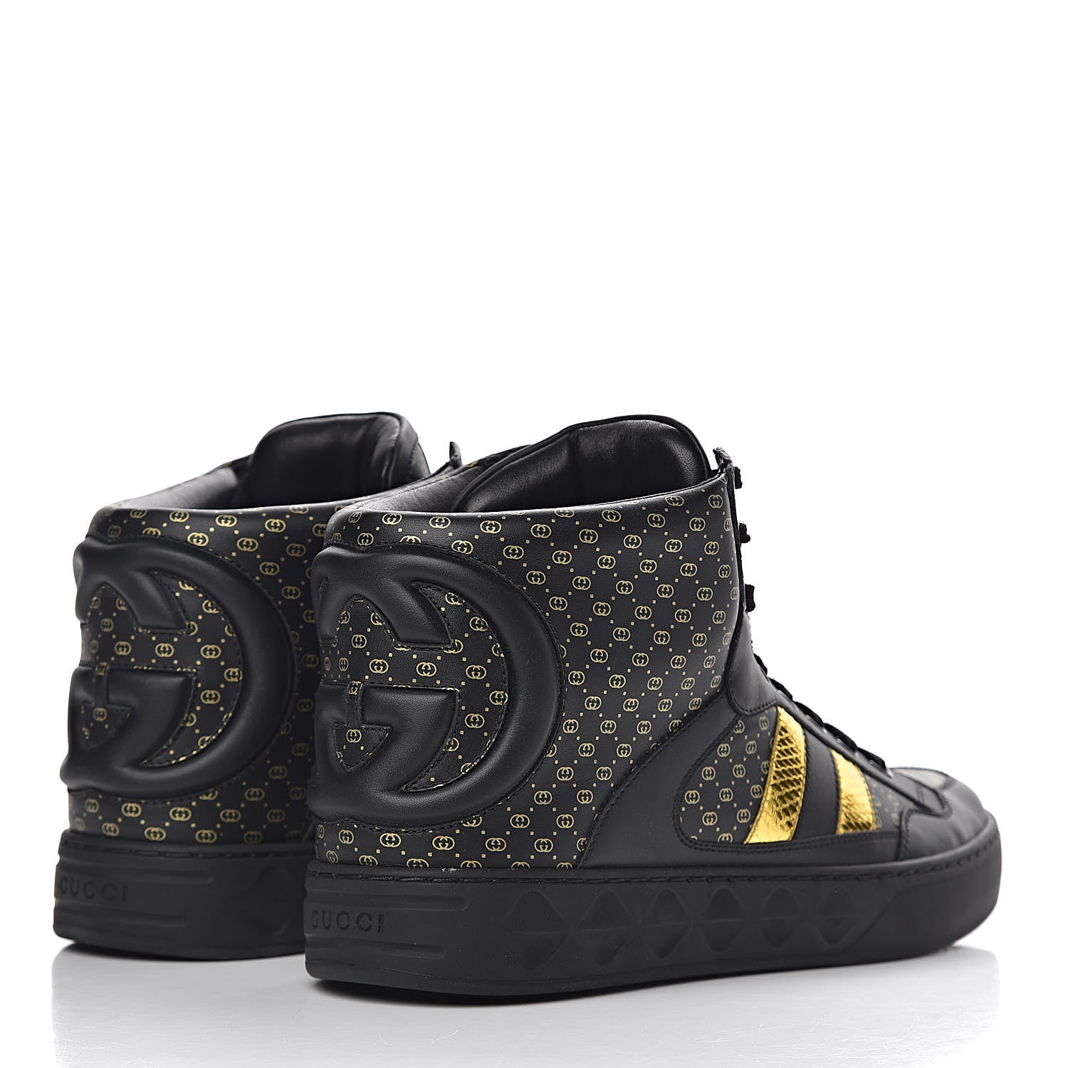 Gucci X DAPPER DAN Calfskin Laminated Ayers GG Micro Monogram Mens High Top Sneakers 8.5 Black 4 of 11