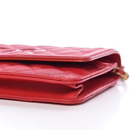 Chanel Caviar Quilted CC Filigree Wallet On Chain WOC Red 11 of 11