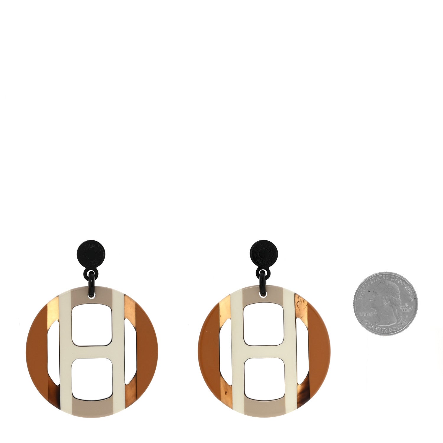 Hermes Lacquered Horn H Equipe Earrings Sable 2 of 7