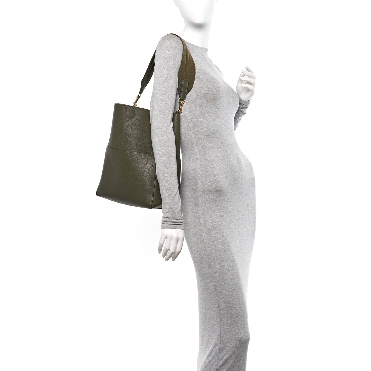 Soft Grained Calfskin Sangle Bucket Bag Light Khaki