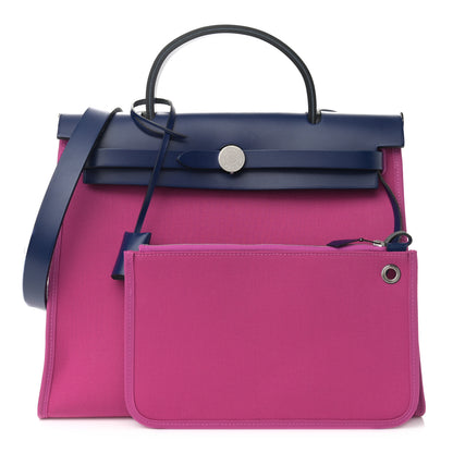 Hermes Vache Hunter Toile Officier Herbag Zip 31 PM Magnolia Bleu Saphir 11 of 11