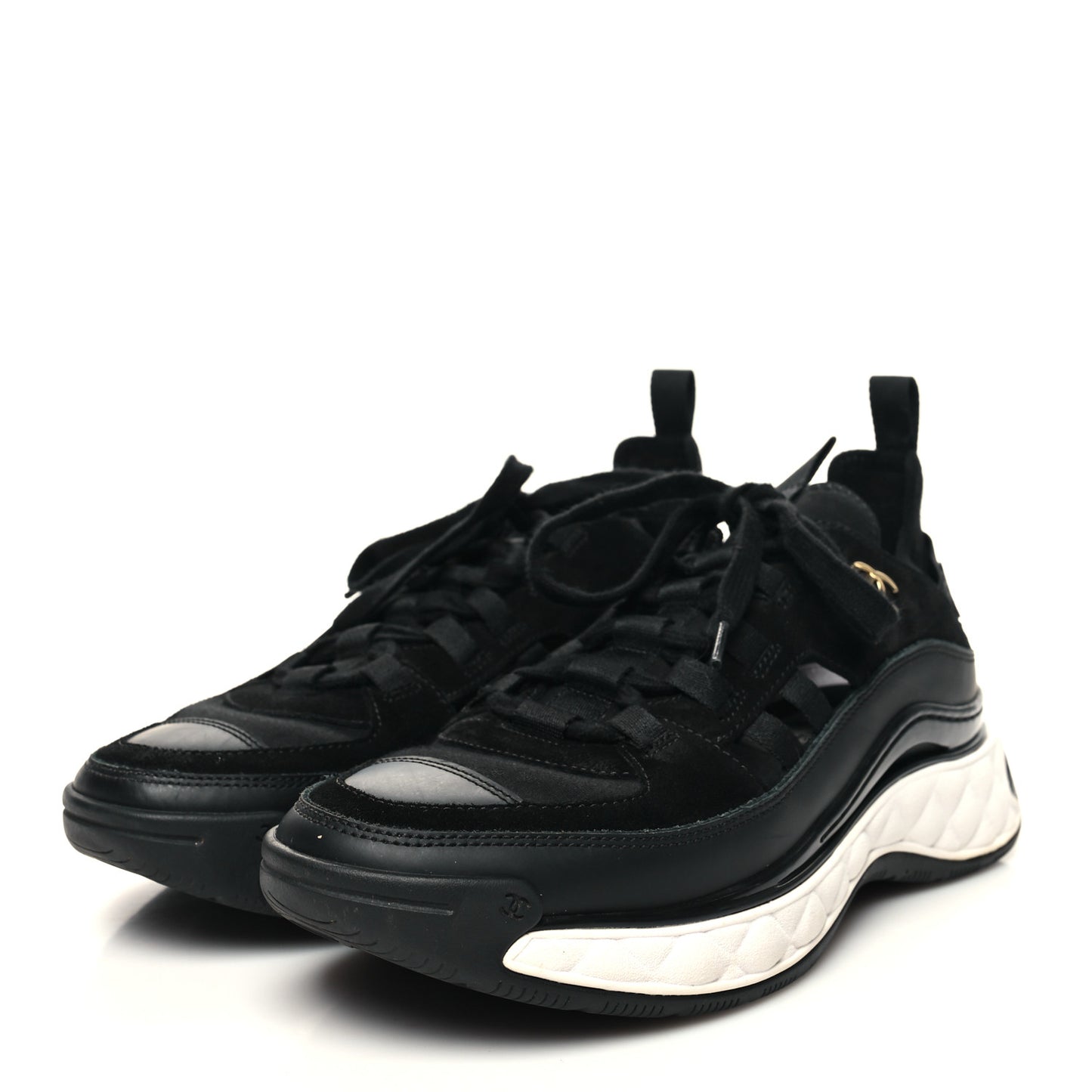 Velvet Calfskin Mixed Fibers CC Sneakers 37.5 Black