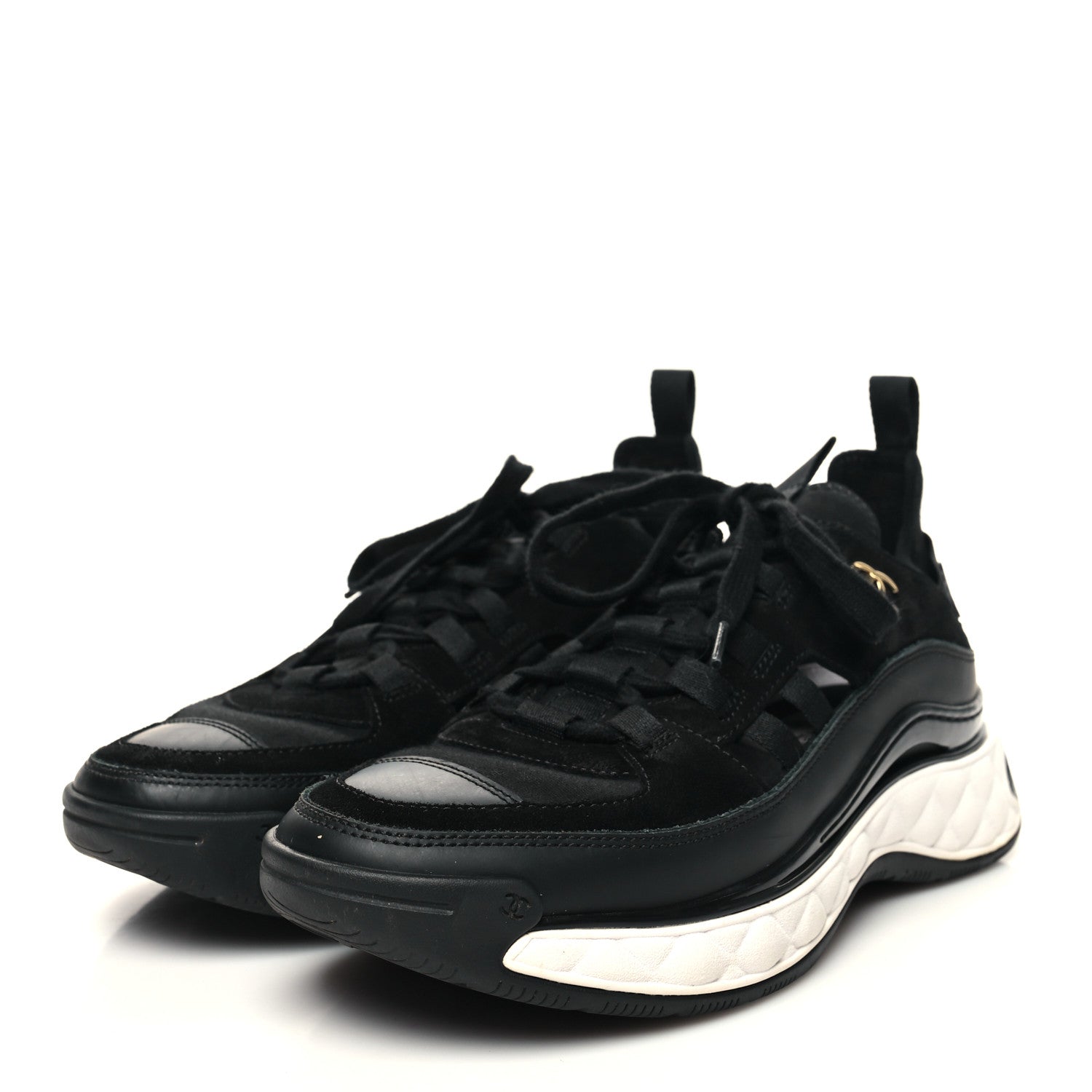 Chanel Velvet Calfskin Mixed Fibers CC Sneakers 37.5 Black 3 of 9