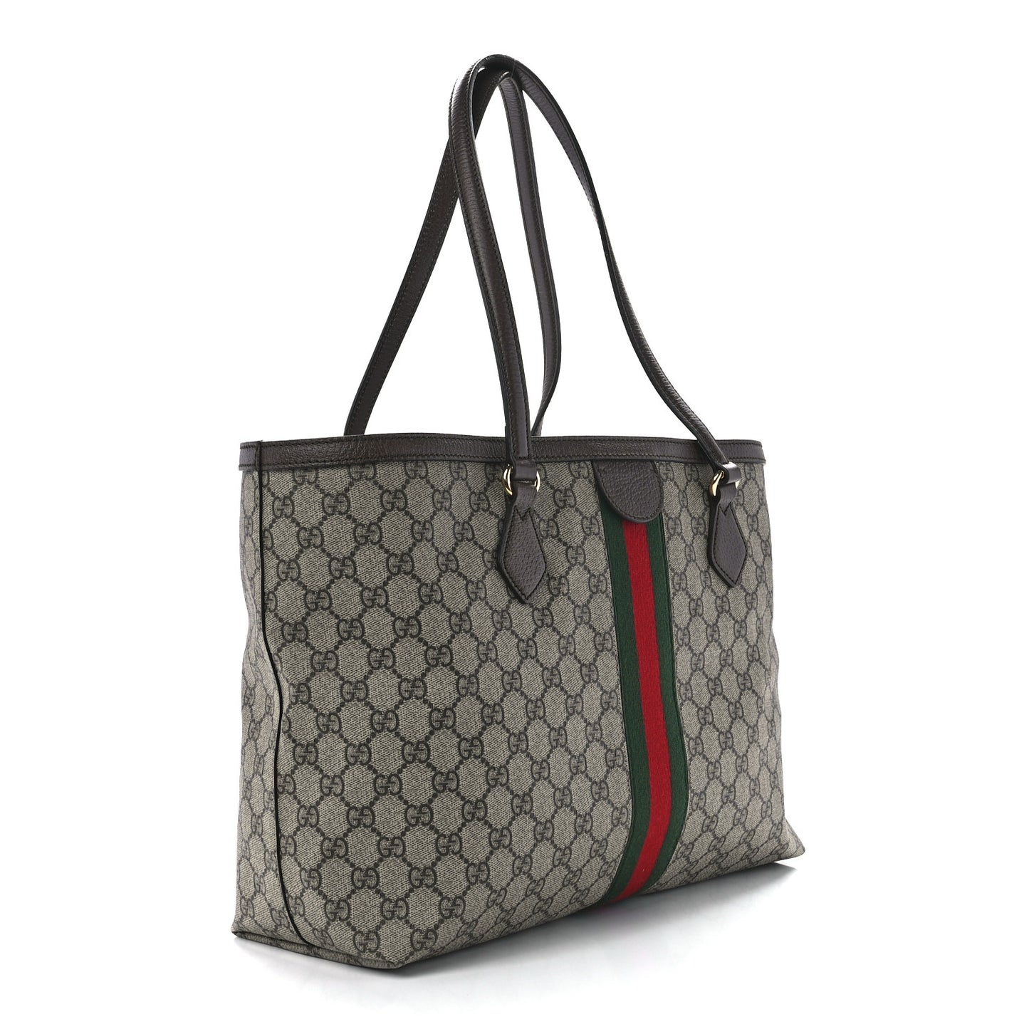 GG Supreme Monogram Textured Calfskin Web Medium Ophidia Shopping Tote Beige Ebony New Acero