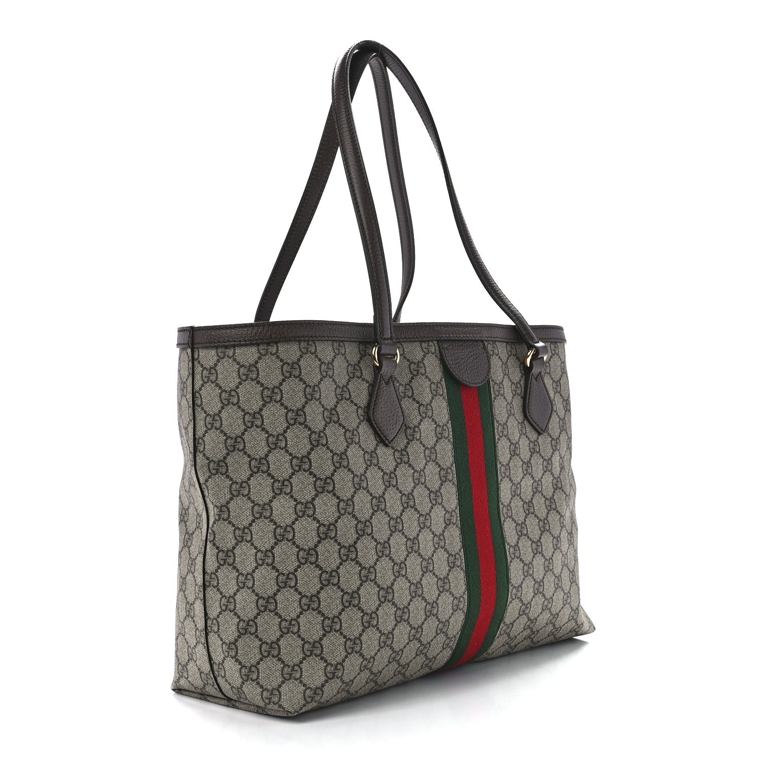 Gucci GG Supreme Monogram Textured Calfskin Web Medium Ophidia Shopping Tote Beige Ebony New Acero 3 of 12