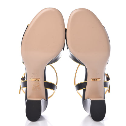 Gucci Nappa Silk Pearl Bee Embellished Mid-Heel Sandals 39.5 Black 6 of 9