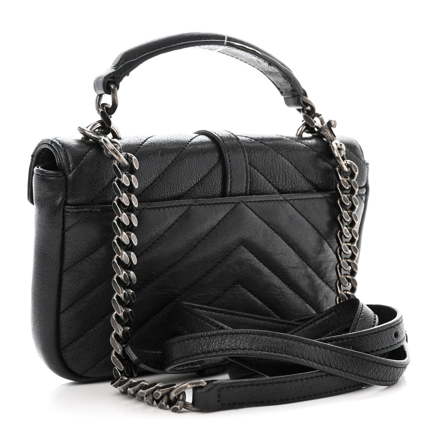 Sheepskin Matelasse Chevron Monogram College Chain Wallet Black